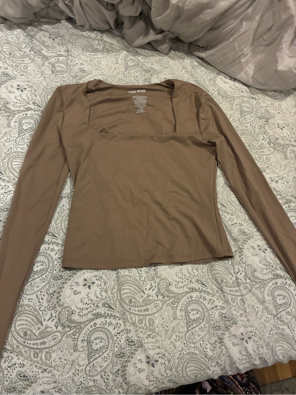 Brand new Pink Rose Long-Sleeve Square Neck Top — Brown